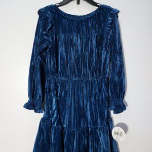 New Colorful Planet Girls Teal Blue Velour Dress Boho Chic SZ XS 4/5